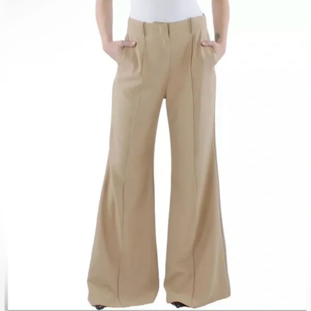 Gracia High Rise Wide Leg Pin-Tuck Flare Trousers Size Large NWT